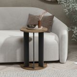 Tavolino da Salotto Marrone Noce Nero Antracite Forma Rotondo Materiale Piano in Legno Nobilitato 34x34x64h cm, Colore Ripiano Marrone - Penango