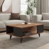 Tavolino da Salotto Marrone Noce Nero Antracite un Vano con Piedini 90x60x40h cm, Forma Rettangolare - Lurano