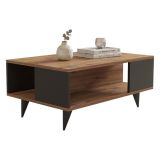Tavolino da Salotto Marrone Noce Nero Antracite un Vano con Piedini 90x60x40h cm, Forma Rettangolare - Lurano