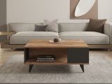 Tavolino da Salotto Marrone Noce Nero Antracite un Vano con Piedini 90x60x40h cm, Forma Rettangolare - Lurano
