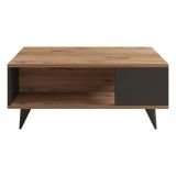 Tavolino da Salotto Marrone Noce Nero Antracite un Vano con Piedini 90x60x40h cm, Forma Rettangolare - Lurano