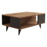 Tavolino da Salotto Marrone Noce Nero Antracite un Vano con Piedini 90x60x40h cm, Forma Rettangolare - Lurano