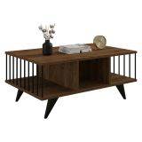 Tavolino da Salotto Marrone Noce Nero con Piedini 3 Vani 90x60x40h cm, Forma Rettangolare - Dogliani