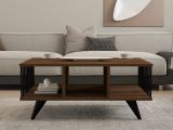 Tavolino da Salotto Marrone Noce Nero con Piedini 3 Vani 90x60x40h cm, Forma Rettangolare - Dogliani