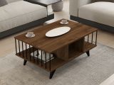 Tavolino da Salotto Marrone Noce Nero con Piedini 3 Vani 90x60x40h cm, Forma Rettangolare - Dogliani