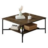 Tavolino da Salotto Marrone Noce Nero Portariviste un Vano 80x80x40h cm, Forma Quadrata - Mia