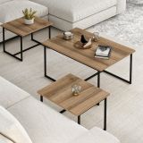 Tavolino da Salotto Marrone Noce Nero set 3 Pezzi Modulabili Forma Rettangolare 90x60x42h cm, Colore Ripiano Marrone - Calco