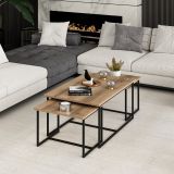 Tavolino da Salotto Marrone Noce Nero set 3 Pezzi Modulabili Forma Rettangolare 90x60x42h cm, Colore Ripiano Marrone - Calco