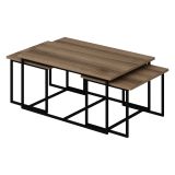 Tavolino da Salotto Marrone Noce Nero set 3 Pezzi Modulabili Forma Rettangolare 90x60x42h cm, Colore Ripiano Marrone - Calco
