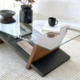 Tavolino da Salotto Marrone Noce Nero un Vano Forma Rettangolare 105x65x31h cm, Colore Ripiano Trasparente - Incarico