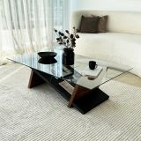 Tavolino da Salotto Marrone Noce Nero un Vano Forma Rettangolare 105x65x31h cm, Colore Ripiano Trasparente - Incarico