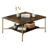 Tavolino da Salotto Marrone Noce oro Piedini oro un Vano 80x80x40h cm, Forma Quadrata - Mia