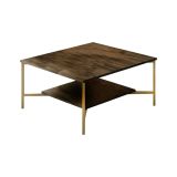 Tavolino da Salotto Marrone Noce oro Piedini oro un Vano 80x80x40h cm, Forma Quadrata - Mia