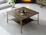 Tavolino da Salotto Marrone Noce oro Piedini oro un Vano 80x80x40h cm, Forma Quadrata - Mia