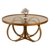 Tavolino da Salotto Marrone Noce Piano in Vetro Temperato Forma Ovale 100x100x47h cm, Materiale Struttura in Vetro - Gargallo