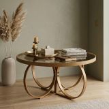 Tavolino da Salotto Marrone Noce Piano in Vetro Temperato Forma Ovale 100x100x47h cm, Materiale Struttura in Vetro - Gargallo