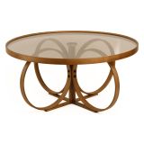 Tavolino da Salotto Marrone Noce Piano in Vetro Temperato Forma Ovale 100x100x47h cm, Materiale Struttura in Vetro - Gargallo