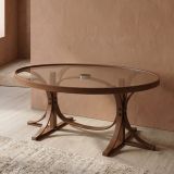 Tavolino da Salotto Marrone Noce Piano in Vetro Temperato Forma Ovale 112x78x47h cm, Materiale Struttura in Vetro - Sommo