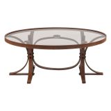 Tavolino da Salotto Marrone Noce Piano in Vetro Temperato Forma Ovale 112x78x47h cm, Materiale Struttura in Vetro - Sommo