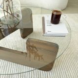 Tavolino da Salotto Marrone Noce Piano in Vetro Temperato Forma Rotondo 75x75x35h cm, Sfumatura Colore Struttura Noce - Cornalba