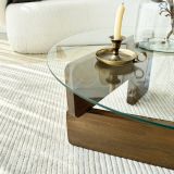 Tavolino da Salotto Marrone Noce Piano in Vetro Temperato Forma Rotondo 75x75x35h cm, Sfumatura Colore Struttura Noce - Cornalba