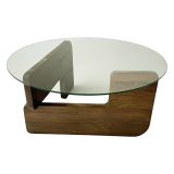 Tavolino da Salotto Marrone Noce Piano in Vetro Temperato Forma Rotondo 75x75x35h cm, Sfumatura Colore Struttura Noce - Cornalba