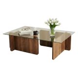Tavolino da Salotto Marrone Noce Portariviste Angoli Arrotondati Forma Rettangolare 105x65x40h cm, Colore Ripiano Trasparente - Teti