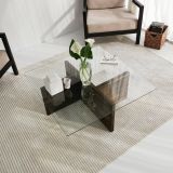 Tavolino da Salotto Marrone Noce Portariviste Forma Rettangolare 90x90x35h cm, Sfumatura Colore Struttura Noce - Dhabi