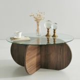 Tavolino da Salotto Marrone Noce Portariviste Forma Rotonda 75x75x35h cm, Sfumatura Colore Struttura Noce - Nila