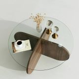 Tavolino da Salotto Marrone Noce Portariviste Forma Rotonda 75x75x35h cm, Sfumatura Colore Struttura Noce - Nila