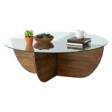 Tavolino da Salotto Marrone Noce Scuro Portariviste Forma Rotonda 90x90x30h cm, Colore Ripiano Trasparente - Jolanda