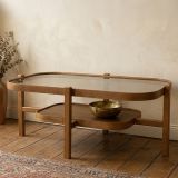 Tavolino da Salotto Marrone Noce un Vano Forma Rettangolare 110x70x48h cm, Materiale Struttura in Vetro - Sorbolo