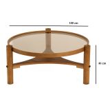 Tavolino da Salotto Marrone Noce un Vano Piano in Vetro Temperato 100x100x46h cm, Forma Rotondo - Canterano