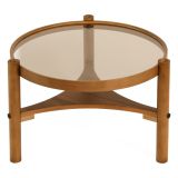 Tavolino da Salotto Marrone Noce un Vano Piano in Vetro Temperato 100x100x46h cm, Forma Rotondo - Canterano