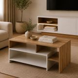 Tavolino da Salotto Marrone Rovere Bianco 3 Vani Forma Rettangolare 120x60x53h cm, Colore Ripiano Marrone - Karaseso