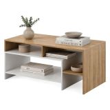 Tavolino da Salotto Marrone Rovere Bianco 3 Vani Forma Rettangolare 120x60x53h cm, Colore Ripiano Marrone - Karaseso