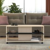 Tavolino da Salotto Marrone Rovere Chiaro Nero con Ruote 2 Vani 101x54.5x47.5h cm, Forma Rettangolare - Erice