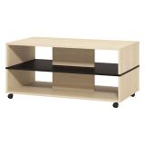 Tavolino da Salotto Marrone Rovere Chiaro Nero con Ruote 2 Vani 101x54.5x47.5h cm, Forma Rettangolare - Erice