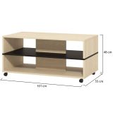 Tavolino da Salotto Marrone Rovere Chiaro Nero con Ruote 2 Vani 101x54.5x47.5h cm, Forma Rettangolare - Erice