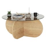 Tavolino da Salotto Marrone Rovere Effetto Fume Forma Rotonda 75x75x35h cm, Materiale Struttura in Vetro - Nila