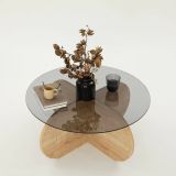 Tavolino da Salotto Marrone Rovere Effetto Fume Forma Rotonda 75x75x35h cm, Materiale Struttura in Vetro - Nila