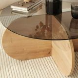 Tavolino da Salotto Marrone Rovere Effetto Fume Forma Rotonda 75x75x35h cm, Materiale Struttura in Vetro - Nila