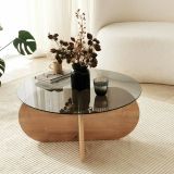 Tavolino da Salotto Marrone Rovere Effetto Fume Forma Rotonda 75x75x35h cm, Materiale Struttura in Vetro - Nila