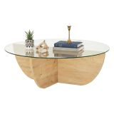 Tavolino da Salotto Marrone Rovere Forma Circolare Materiale Piano in Vetro 90x90x30h cm, Colore Ripiano Trasparente - Jolanda