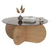 Tavolino da Salotto Marrone Rovere Forma Rotondo Colore Ripiano Trasparente 75x75x35h cm, Sfumatura Colore Struttura Rovere - Cugnoli