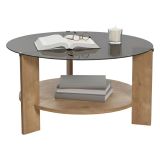 Tavolino da Salotto Marrone Rovere Forma Rotondo Colore Ripiano Trasparente 75x75x40h cm, Sfumatura Colore Struttura Rovere - Canevino