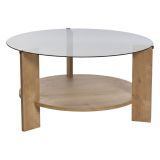 Tavolino da Salotto Marrone Rovere Forma Rotondo Colore Ripiano Trasparente 75x75x40h cm, Sfumatura Colore Struttura Rovere - Canevino
