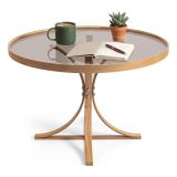 Tavolino da Salotto Marrone Rovere Forma Rotondo Colore Ripiano Trasparente 80x80x47h cm, Sfumatura Colore Struttura Rovere - Santhia
