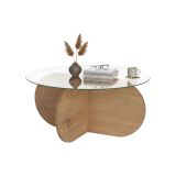 Tavolino da Salotto Marrone Rovere Forma Rotondo Materiale Piano in Vetro 75x75x35h cm, Colore Ripiano Trasparente - Cugnoli