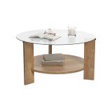 Tavolino da Salotto Marrone Rovere Forma Rotondo Materiale Piano in Vetro 75x75x40h cm, Colore Ripiano Trasparente - Canevino